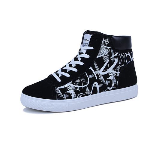 Black High-Top Sneakers with White Patterns